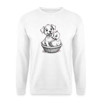 Süßer Hund und Ente im Korb – 🐶🦆 - Unisex Pullover - Weiß - Vorne