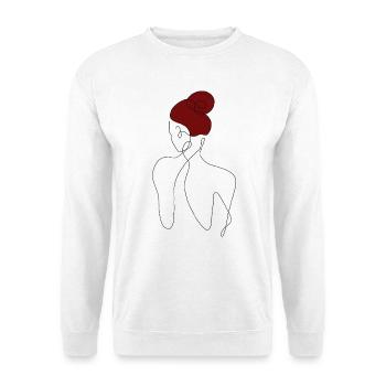 Elegant Womans back Line Art Style - with red hair - Unisex Pullover - Weiß - Vorne