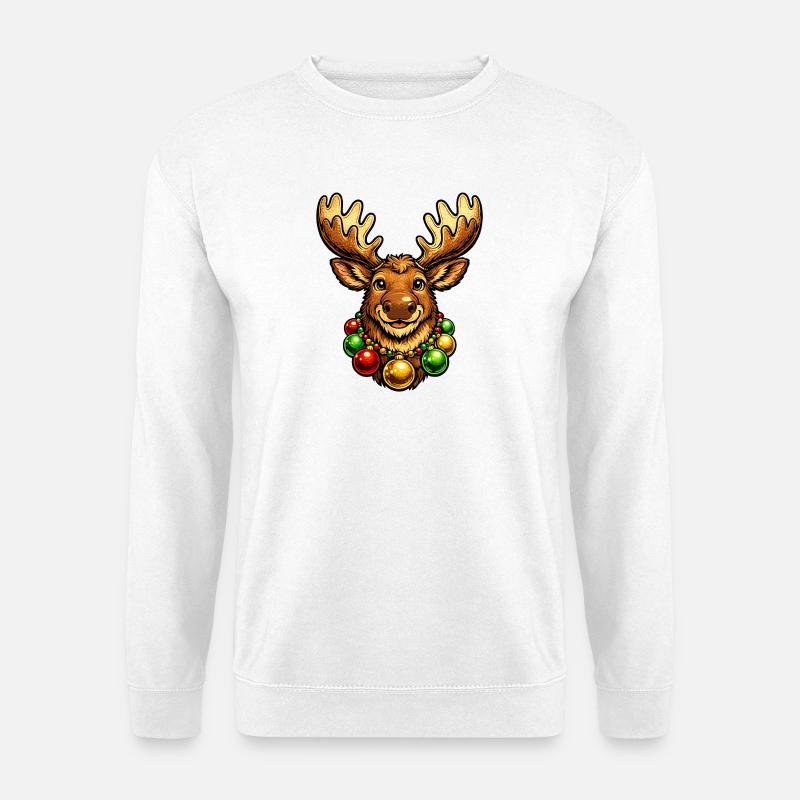 Elch mit Weihnachtsbaumkugelkette - Unisex Pullover - Weiß