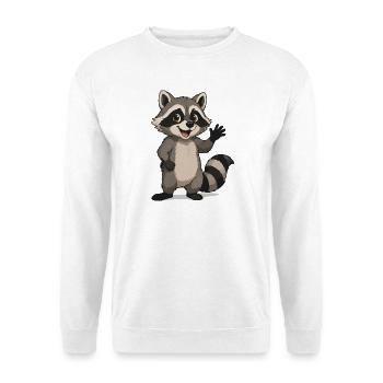 Waving Raccoon Cartoon Motif - Unisex Sweatshirt - white - Front