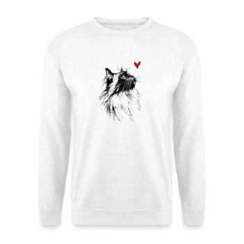 Katze Aquarell Herz Katzengeschenk - Unisex Pullover - Weiß - Vorne