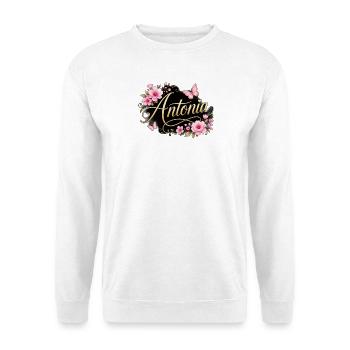Antonia Goldschrift Rosenblüten & Schmetterlinge - Unisex Pullover - Weiß - Vorne - Alina (178cm) & Michal (187cm)