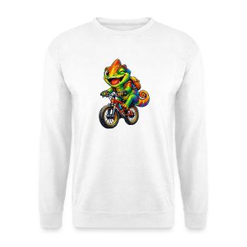 Chamäleon auf dem Fahrrad - Unisex Pullover - Weiß - Vorne