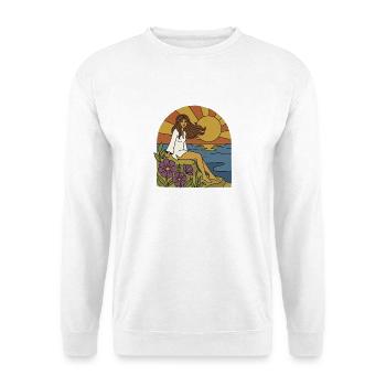Frau am Meer bei Sonnenuntergang - Unisex Pullover - Weiß - Vorne