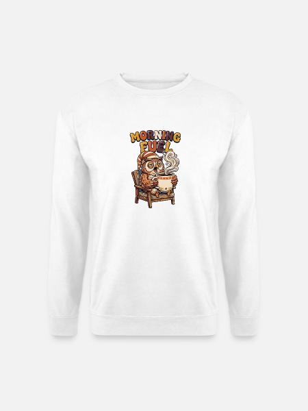 Müde Eule mit Kaffee - Unisex Pullover - Weiß