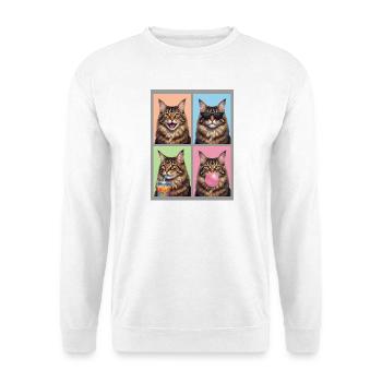 Katzen Maine Coon Katze - Unisex Pullover - Weiß - Vorne - Alina (178cm) & Michal (187cm)