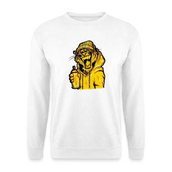 Tiger Graffiti Humor - Unisex Pullover - Weiß - Vorne - Alina (178cm) & Michal (187cm)