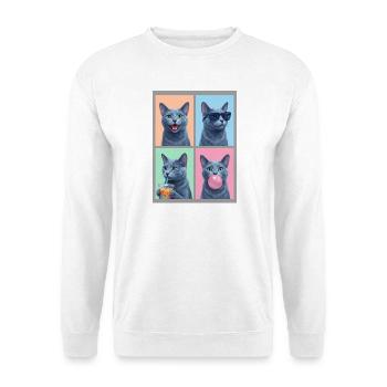 Katzen Russisch Blau Katze - Unisex Pullover - Weiß - Vorne - Alina (178cm) & Michal (187cm)
