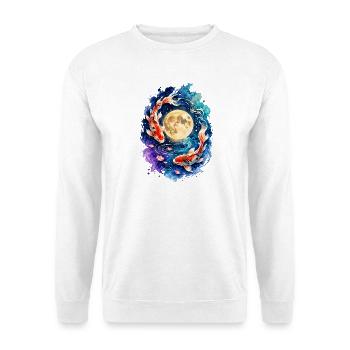Koi Vollmond Yin Yang Aquarell - Unisex Pullover - Weiß - Vorne - Alina (178cm) & Michal (187cm)