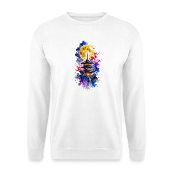 Japan Pagode Vollmond Sakura Aquarell - Unisex Pullover - Weiß - Vorne - Alina (178cm) & Michal (187cm)