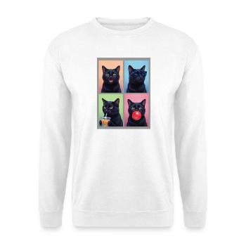 Katzen schwarze Katze - Unisex Pullover - Weiß - Vorne - Alina (178cm) & Michal (187cm)