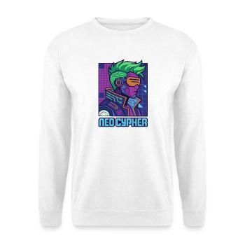 Neo Cypher, Cyberpunk-Held von Helfspawn - Unisex Pullover - Weiß - Vorne - Alina (178cm) & Michal (187cm)