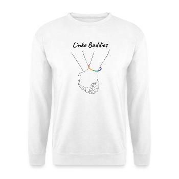 LINKE BADDIES VERBUNDENE HÄNDE STATEMENT, QUEER - Unisex Pullover - Weiß - Vorne - Alina (178cm) & Michal (187cm)