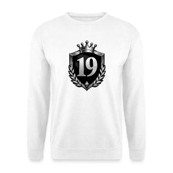 wappen-zahl-19 - Unisex Pullover - Weiß - Vorne - Alina (178cm) & Michal (187cm)