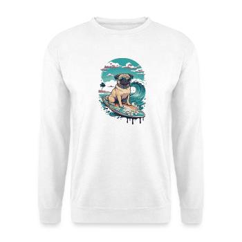Mops Surf Tropenhund - Unisex Pullover - Weiß - Vorne - Alina (178cm) & Michal (187cm)