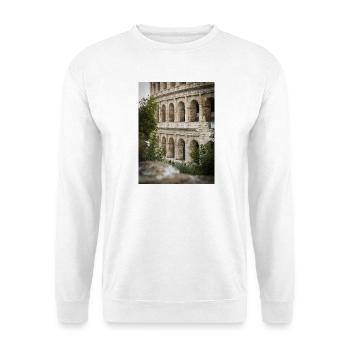 Kolosseumsbögen und Grünflächen - Unisex Pullover - Weiß - Vorne - Alina (178cm) & Michal (187cm)