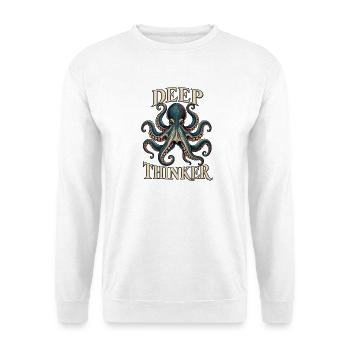 Deep Thinker – Vintage Oktopus - Unisex Pullover - Weiß - Vorne - Alina (178cm) & Michal (187cm)