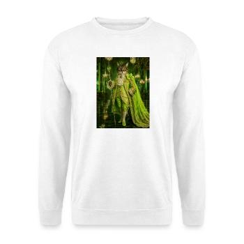 Königskatze im smaragdgrünen Kleid - Unisex Pullover - Weiß - Vorne - Alina (178cm) & Michal (187cm)