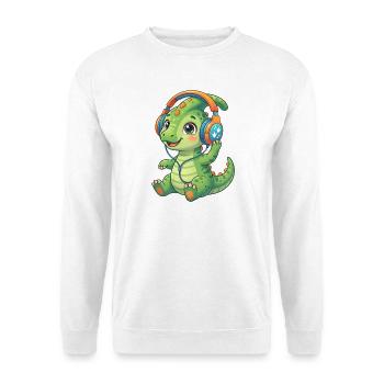 Kopfhörer‑Dino: Kinderheld - Unisex Pullover - Weiß - Vorne - Alina (178cm) & Michal (187cm)