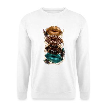 Glamouröse Lippenkaskade - Unisex Pullover - Weiß - Vorne - Alina (178cm) & Michal (187cm)