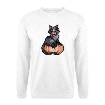 Mitternachtskatze auf Kürbis - Unisex Pullover - Weiß - Vorne - Alina (178cm) & Michal (187cm)