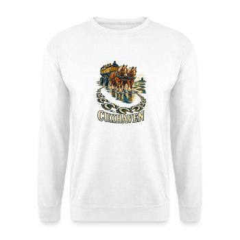 Cuxhaven Wattwagenspuren - Im Watt der Nordsee - Unisex Pullover - Weiß - Vorne - Alina (178cm) & Michal (187cm)