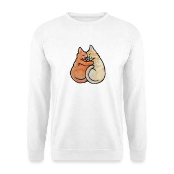 Umarmendes Katzen-Aquarell-Duo - Unisex Pullover - Weiß - Vorne - Alina (178cm) & Michal (187cm)