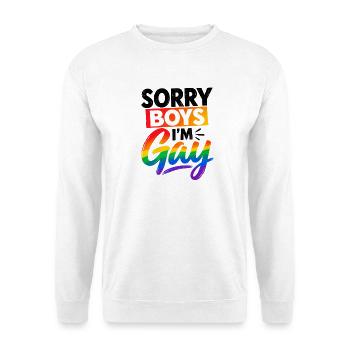 Sorry Boys - I´m gay - lesbisch - Regenbogenfahne - Unisex Pullover - Weiß - Vorne - Alina (178cm) & Michal (187cm)