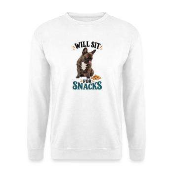 Französische Bulldogge Will Sit For Snacks - Unisex Pullover - Weiß - Vorne - Alina (178cm) & Michal (187cm)