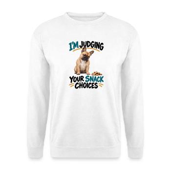  Im Judging Your Snack Choices Französische - Unisex Pullover - Weiß - Vorne - Alina (178cm) & Michal (187cm)