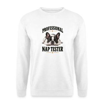 Professional Nap Tester Französische Bulldogge - Unisex Pullover - Weiß - Vorne - Alina (178cm) & Michal (187cm)
