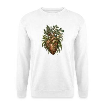 Herzpflanzen Vintage Botanik - Unisex Pullover - Weiß - Vorne - Alina (178cm) & Michal (187cm)