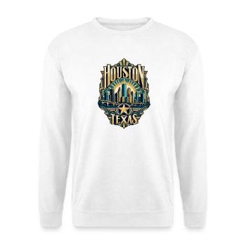 Texas Houston Skyline Art Deco Badge - Unisex Pullover - Weiß - Vorne - Alina (178cm) & Michal (187cm)