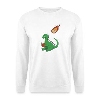 Nur noch ein Buch Dinosaurier - Unisex Pullover - Weiß - Vorne - Alina (178cm) & Michal (187cm)