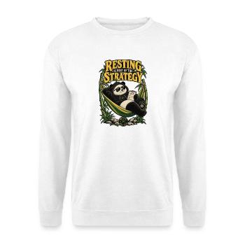 RobVibe Wild Club – Panda-Strategie - Unisex Pullover - Weiß - Vorne - Alina (178cm) & Michal (187cm)