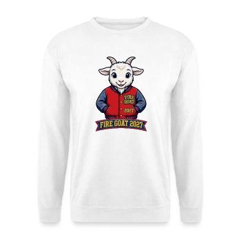 Retro Groovy Fire Goat Shirt | 70s Wavy Feuer Zieg - Unisex Pullover - Weiß - Vorne - Alina (178cm) & Michal (187cm)