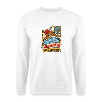 Winterschlaf Bitte nicht stören - Unisex Pullover - Weiß - Vorne - Alina (178cm) & Michal (187cm)