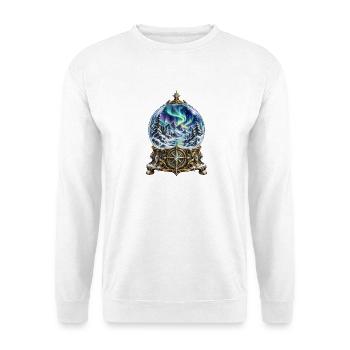 Polarlicht-Kompass in winterlicher Schneekugel - Unisex Pullover - Weiß - Vorne - Alina (178cm) & Michal (187cm)