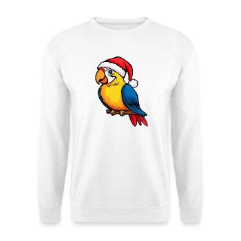 Vogel Weihnachten / Weihnachtsmann Papagei - Unisex Pullover - Weiß - Vorne - Alina (178cm) & Michal (187cm)