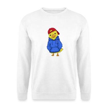 Coole Ente mit Hoodie und Cap - Unisex Pullover - Weiß - Vorne - Alina (178cm) & Michal (187cm)