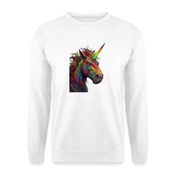 Zorniges Regenbogen Einhorn Comic Design - Unisex Pullover - Weiß - Vorne - Alina (178cm) & Michal (187cm)