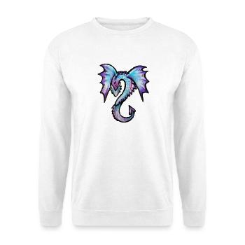 Azurblauer Drachen-Aquarellwappen - Unisex Pullover - Weiß - Vorne - Alina (178cm) & Michal (187cm)