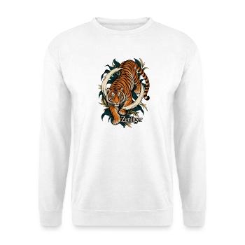 ZenTiger: Tiger im Zen-Kreis - Unisex Pullover - Weiß - Vorne - Alina (178cm) & Michal (187cm)