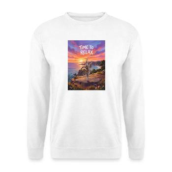 Time to Relax - Yoga Cat - Unisex Pullover - Weiß - Vorne - Alina (178cm) & Michal (187cm)