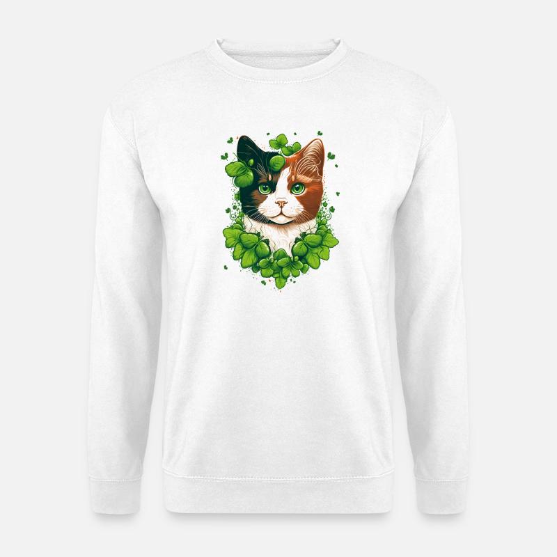 Katze mit Blätter Rahmen - Unisex Pullover - Weiß