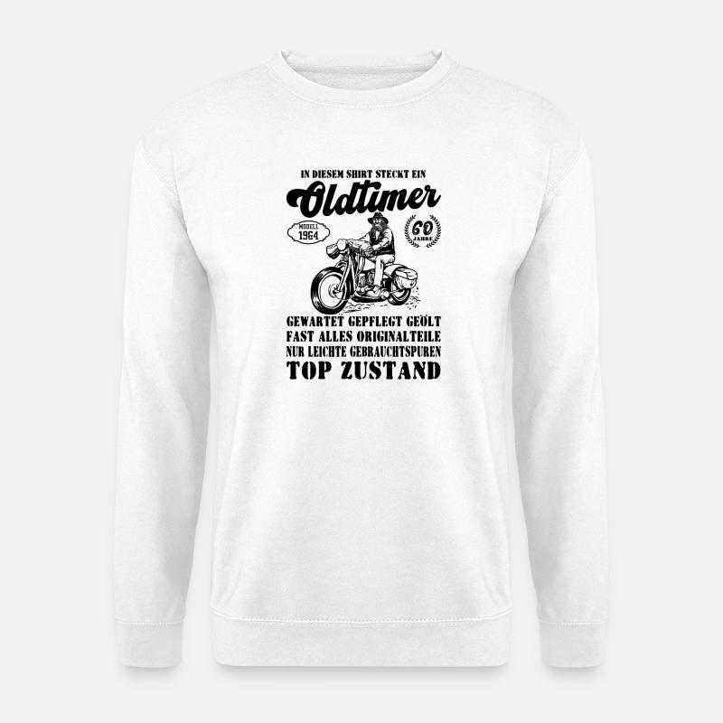 Oldtimer Modell 60. Motorrad 1964 Schwarz Weiß - Unisex Pullover - Weiß