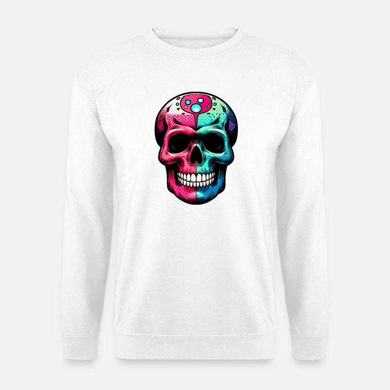 Neon-Totenkopf mit Psychedelic-Muster - Unisex Pullover - Weiß