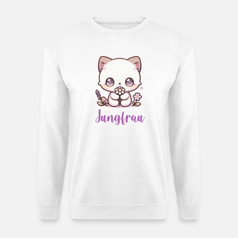 Jungfrau Design Sternzeichen – Kawaii Katze - Unisex Pullover - Weiß