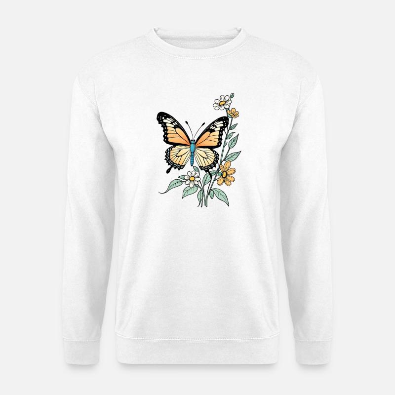 Schmetterling mit Blumen, Butterfly - Unisex Pullover - Weiß