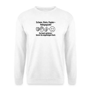 Reingeckt: Schere Stein Papier - Unisex Pullover - Weiß - Vorne
